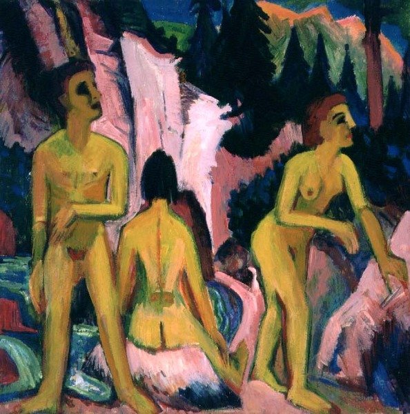 Badefigurer (gouache) af Ernst Ludwig Kirchner