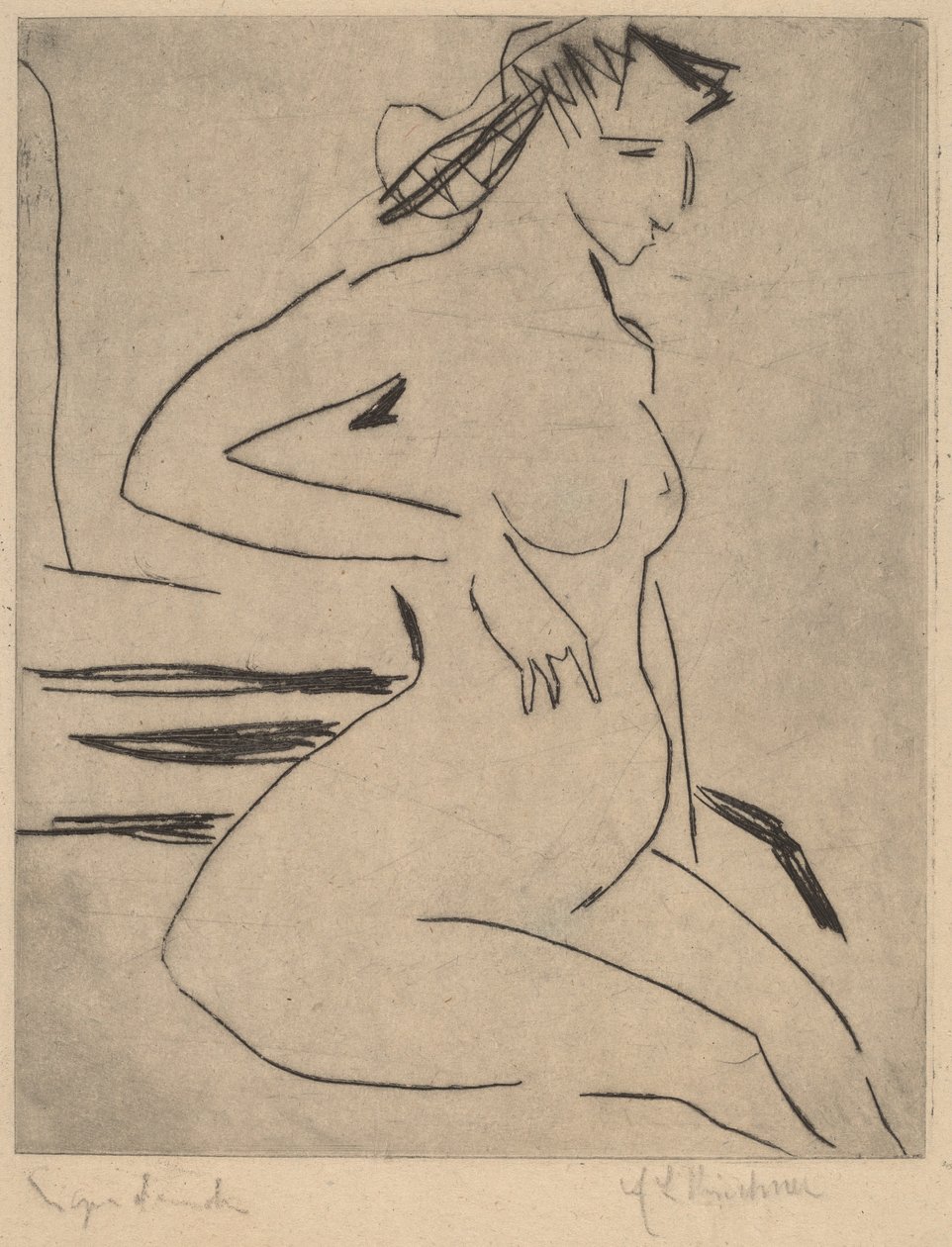 Kvinde nøgen siddende af Ernst Ludwig Kirchner