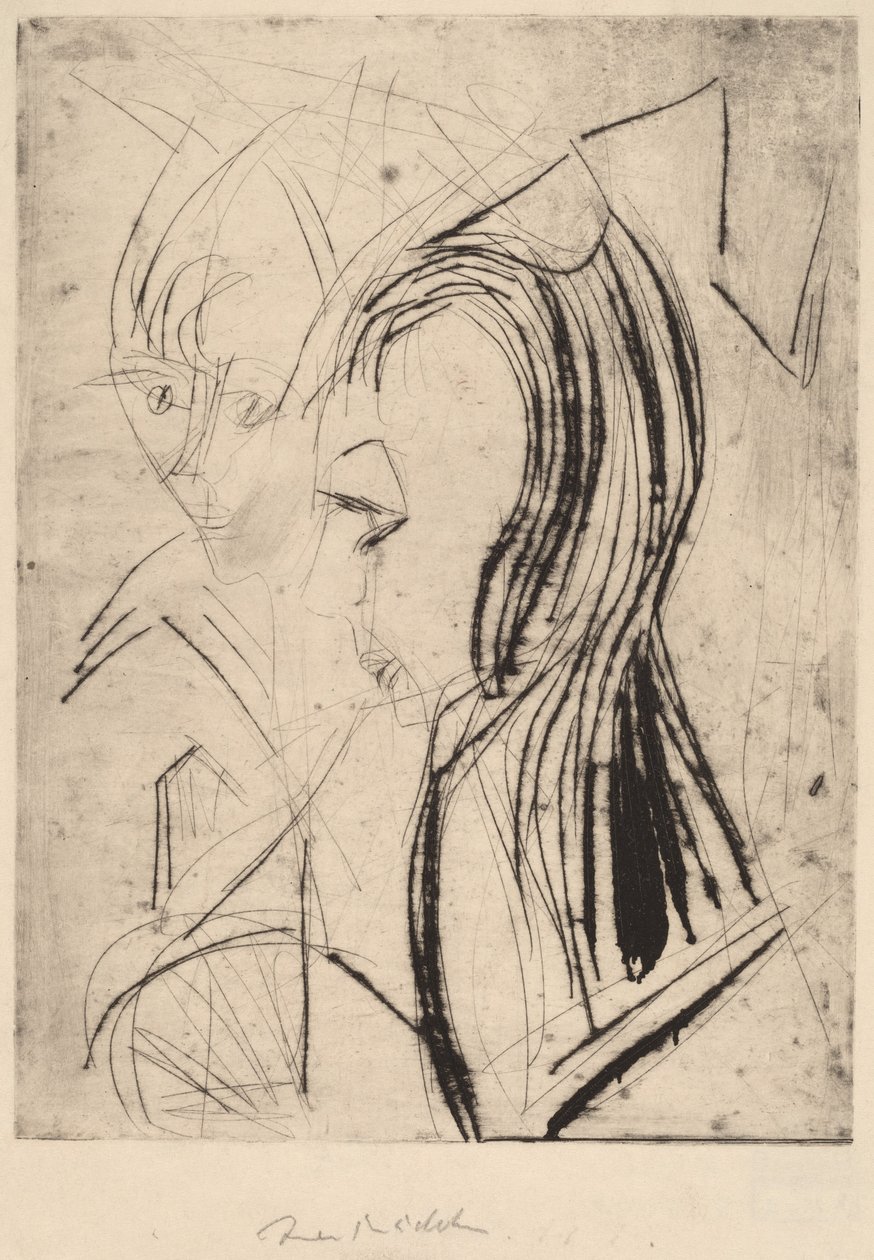 Heads of Two Girls af Ernst Ludwig Kirchner