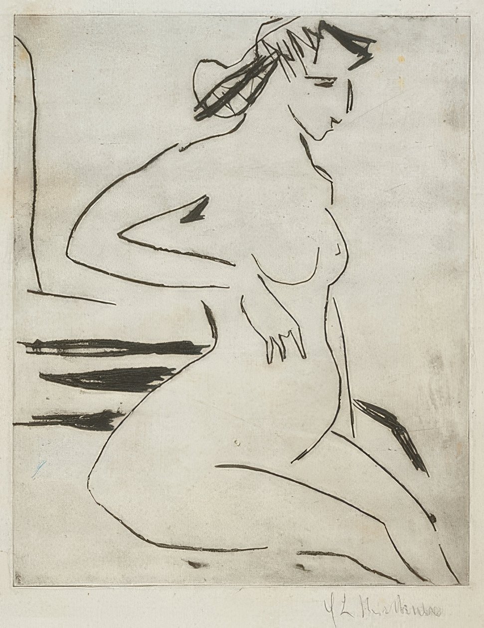 Gravid, nøgen kvinde, siddende. 1909 af Ernst Ludwig Kirchner