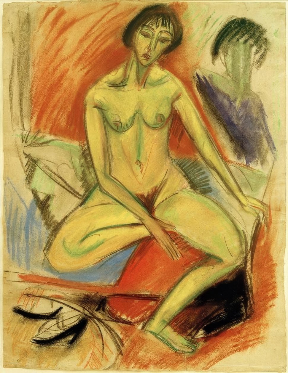 Sidder kvinde nøgen af Ernst Ludwig Kirchner