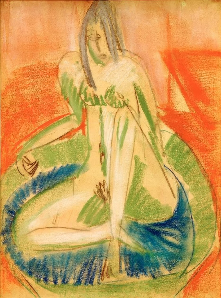 Sidder kvinde nøgen i karret af Ernst Ludwig Kirchner