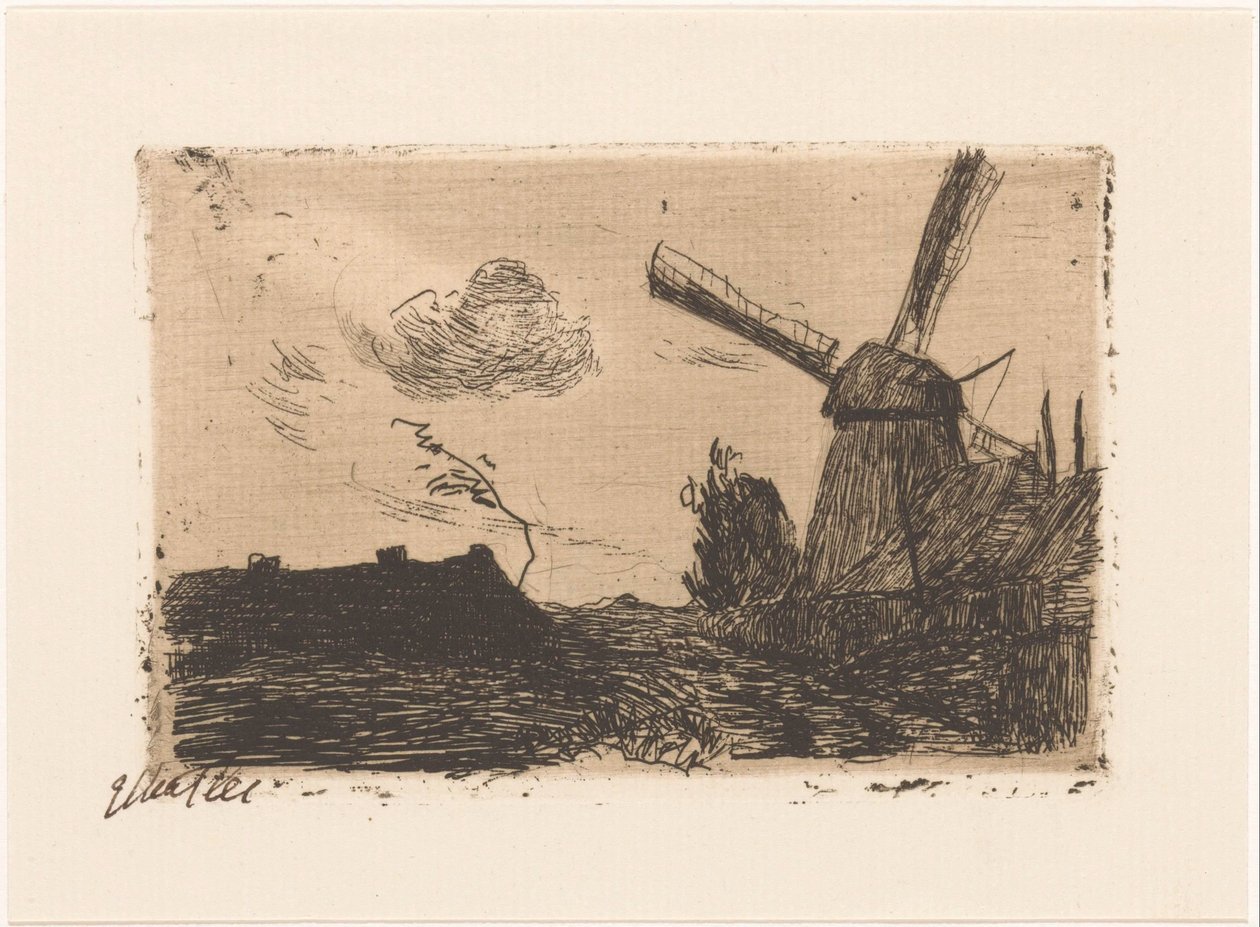 Mølle på en gård af Etha Fles (signed by artist)