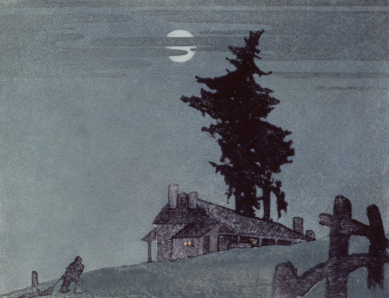 The Homestead, 1937 (linosnit) af Ethleen Palmer