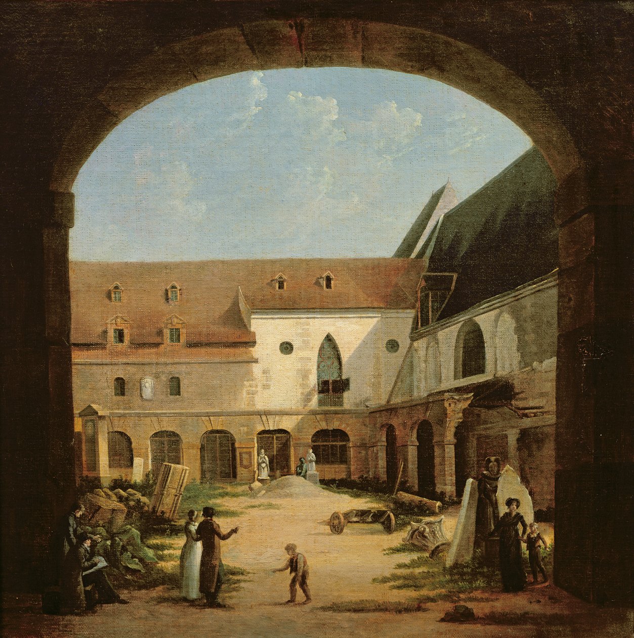 Klostergården i Petits-Augustins klosteret i Paris, ca.1818 af Etienne Bouhot