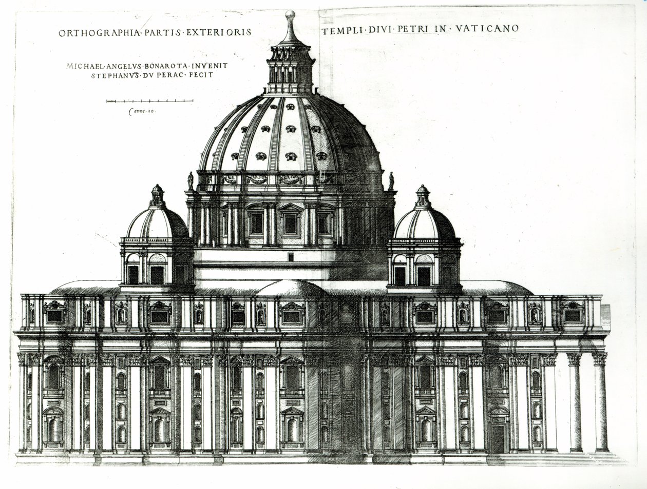 Peterskirken i Rom, fra "Orthographia partis exterioris (und) interioris Templi Divi Petri in Vaticano", ca. 1577 af Etienne Duperac