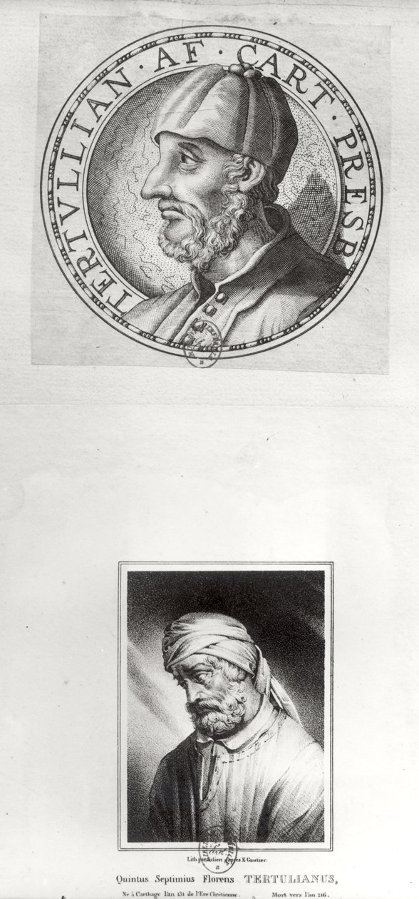 To portrætter af Quintus Septimus Florens Tertullian (c.160-c.220) kendt som Tertullian af Etienne Gautier