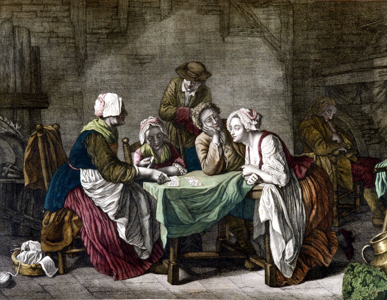 Kvinde trækker kort, sd. 1700-tallet af Etienne Aubry