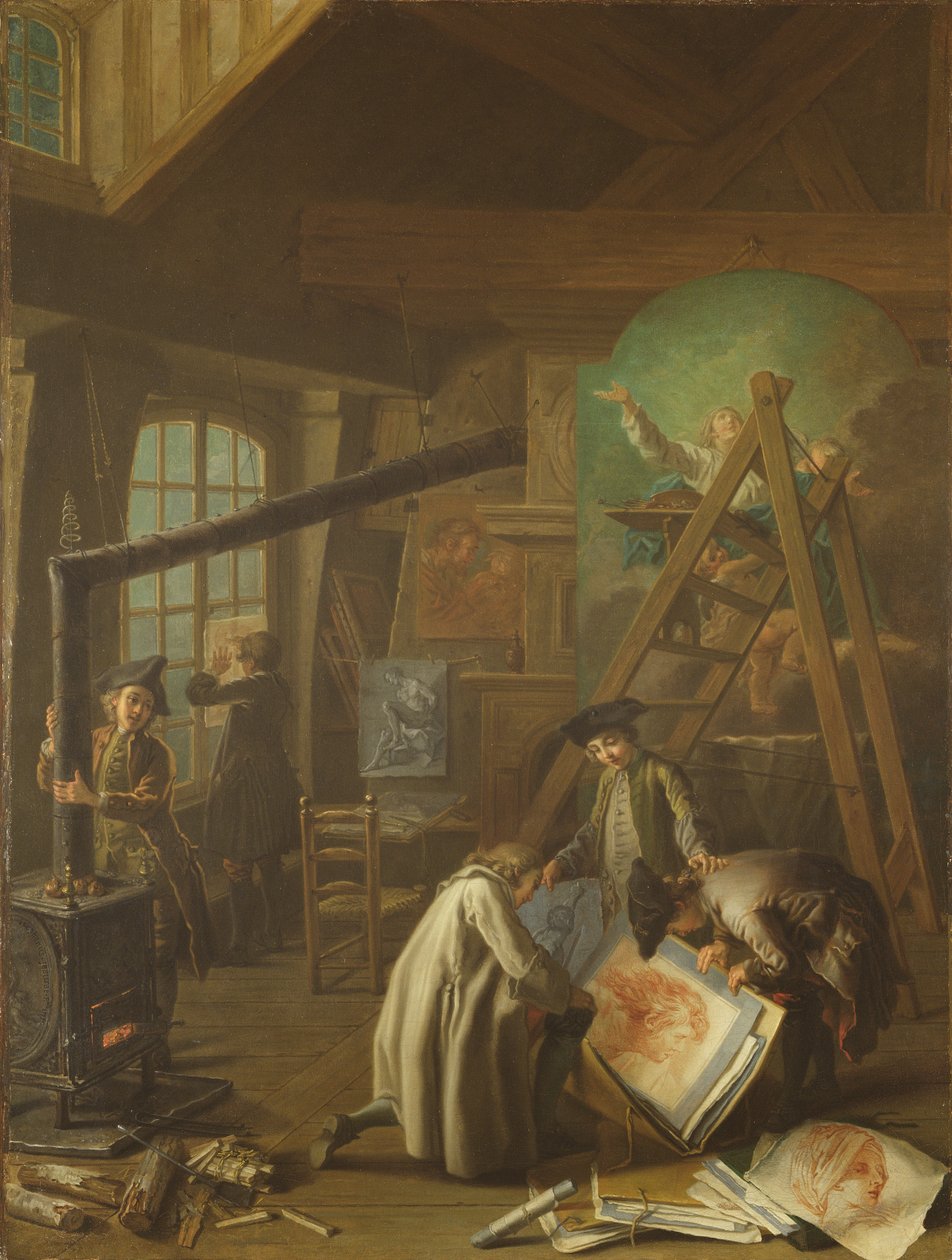 Interiør i en kunstners atelier af Étienne Jeaurat