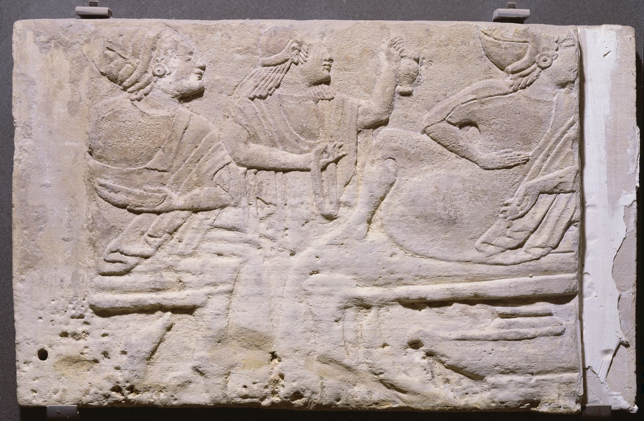 Cippi, der viser en banket (kalksten) af Etruscan