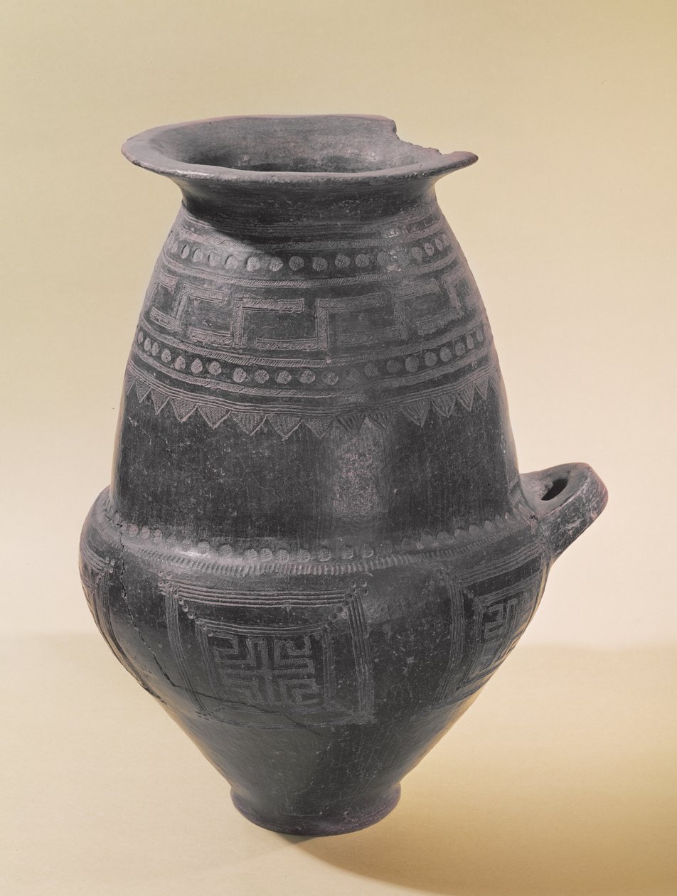 Etruskisk cinerary urne med geometrisk dekoration, Villanovan periode, 8. århundrede f.Kr. (keramik) af Etruscan
