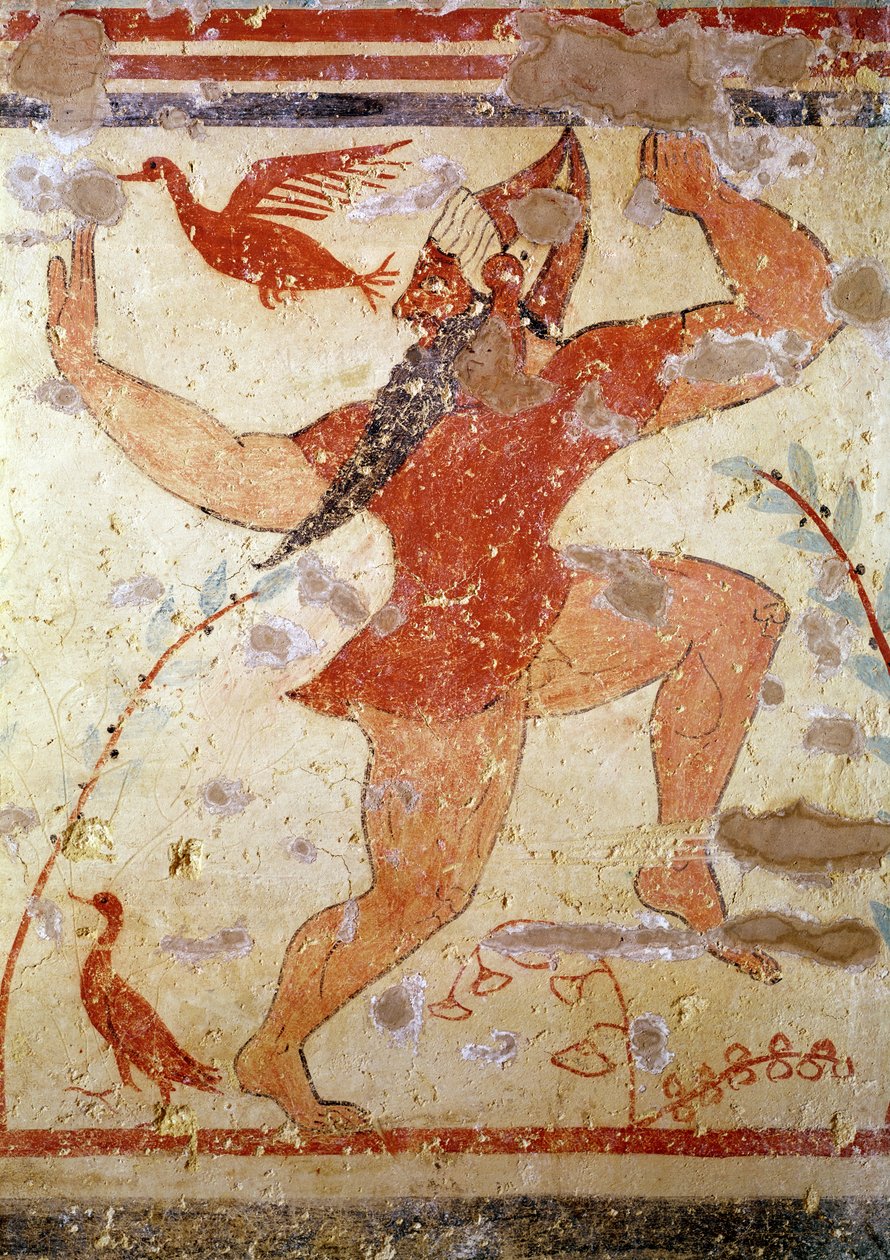 Phersu-dans, fra Augurs grav, ca. 530-520 f.Kr. (vægmaleri) af Etruscan