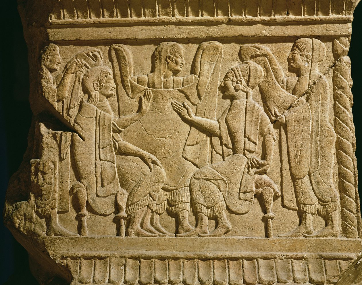 Relief, der viser en gynækæumscene af Etruscan