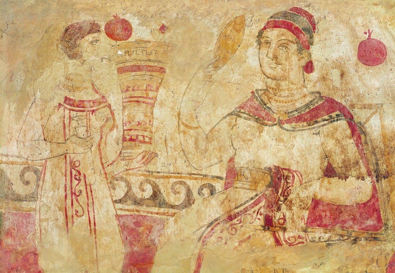 Kvinde ved sit toilet, begravelsesscene, Samnit-periode, 5.-4. århundrede f.Kr. (vægmaleri) af Etruscan