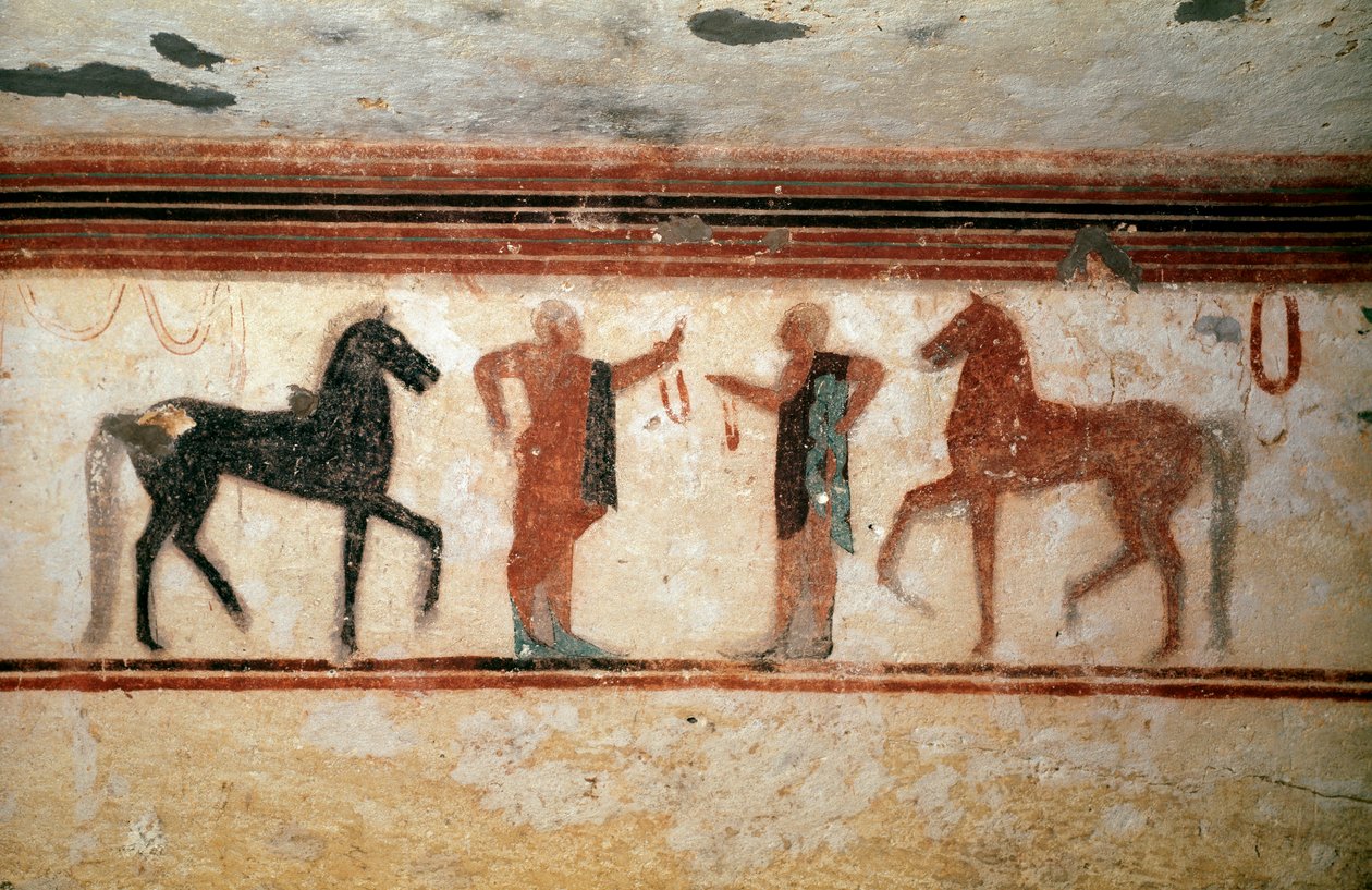 Samtale (Detalje af freskomaleri, 530 f.Kr.) af Etruscan