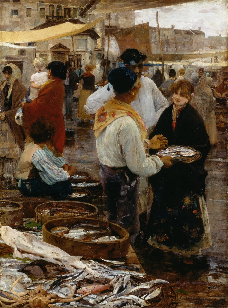 Fiskemarked i Venedig af Ettore Tito