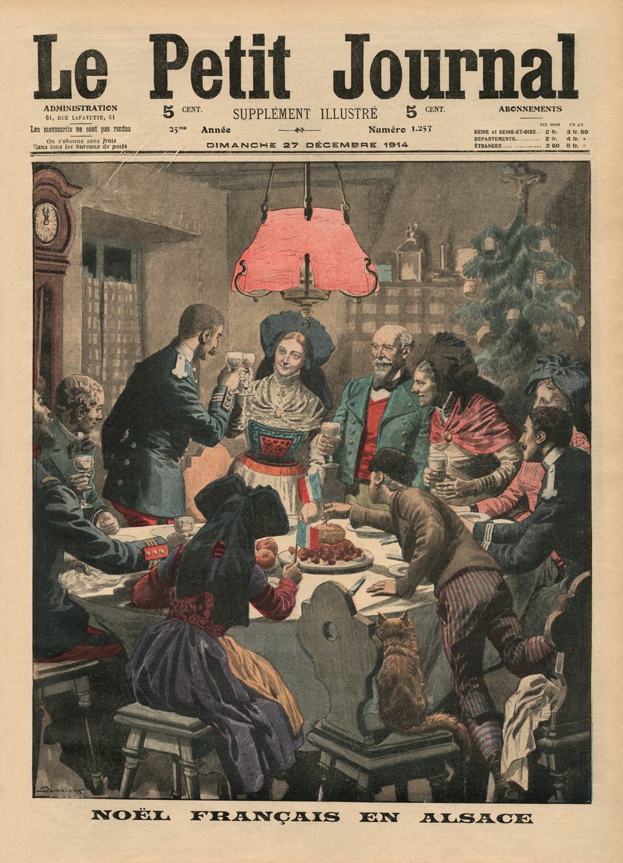 Fransk jul i Alsace, illustration på forsiden af forsiden fra "Le Petit Journal", supplement illustre, 27. december 1914 af Eugene Damblans