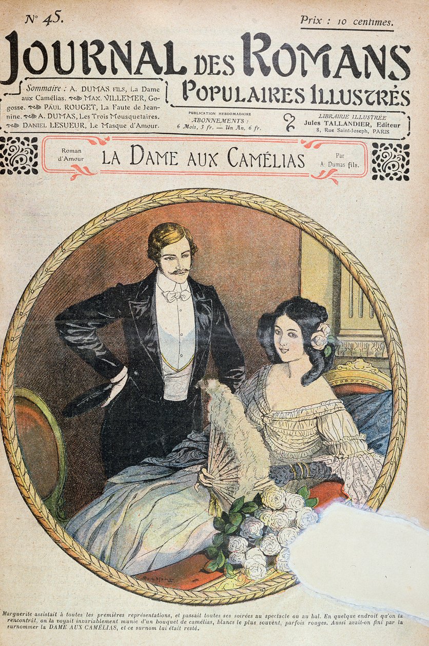 Marguerite med sin buket hvide kameliaer i kassen i teatret, illustration til 