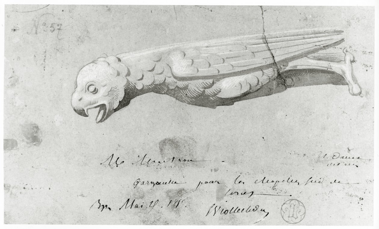 Tegning til restaurering af gargoylerne i Notre Dame, 1855 af Eugene Emmanuel Viollet le Duc