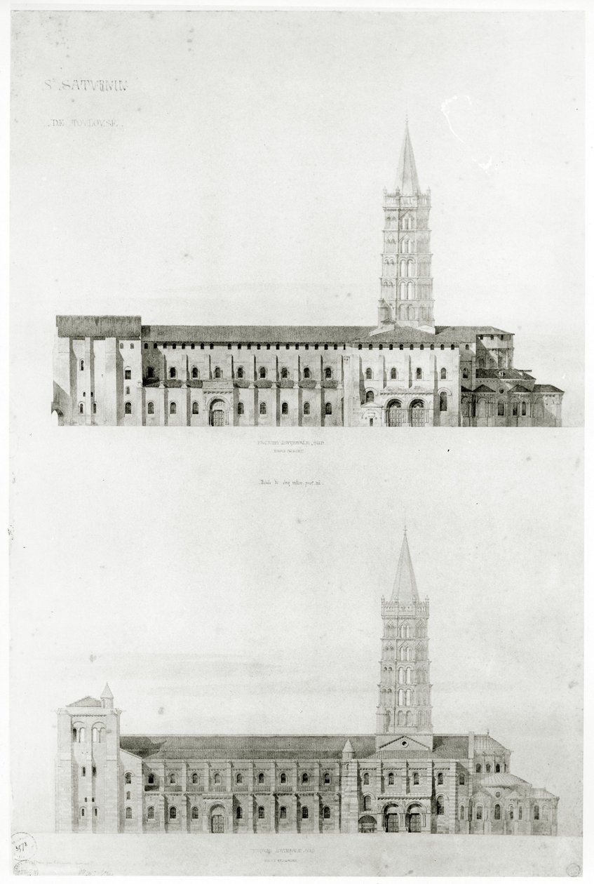 Basilica of St. Sernin, Toulouse (blyant og wc på papir) af Eugene Emmanuel Viollet le Duc