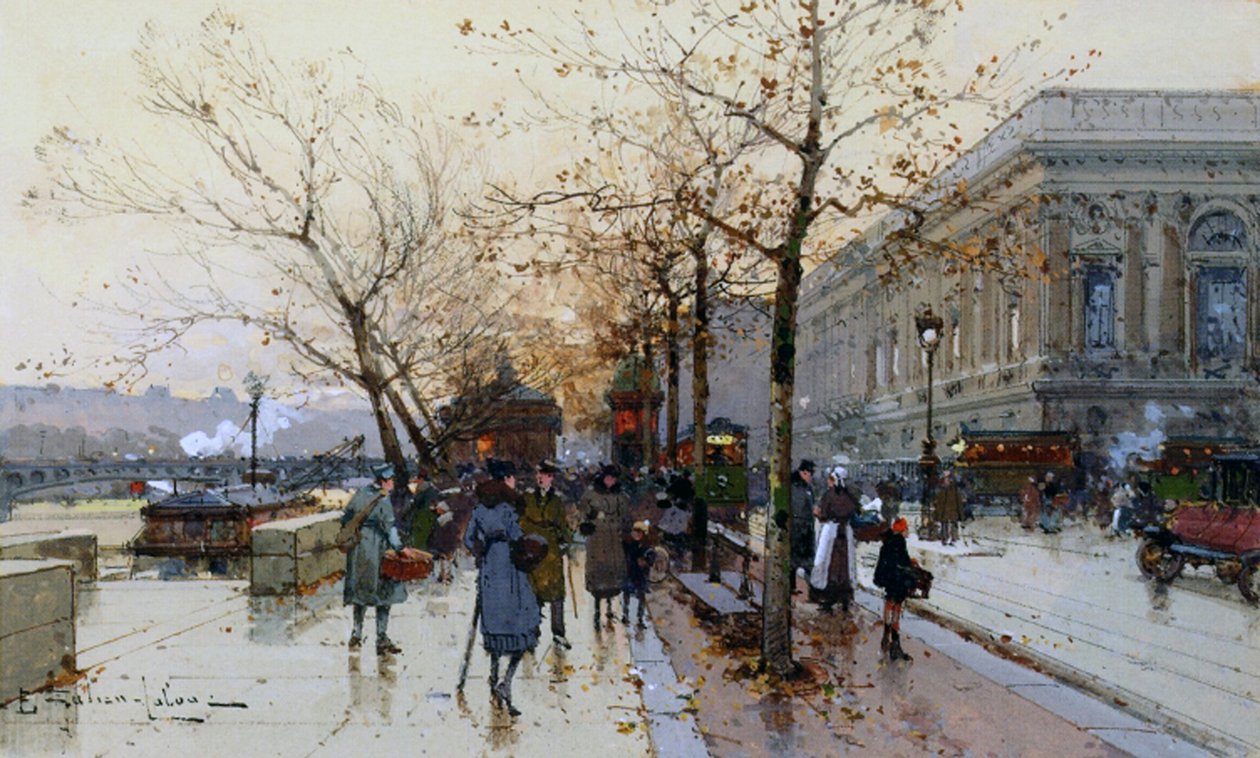 I nærheden af Louvre, Paris (gouache og wc på papir) af Eugene Galien Laloue