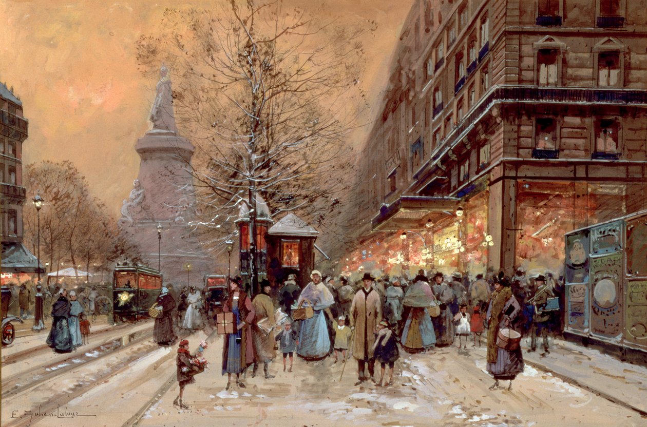 En travl boulevard nær Place de la Republique, Paris af Eugene Galien Laloue