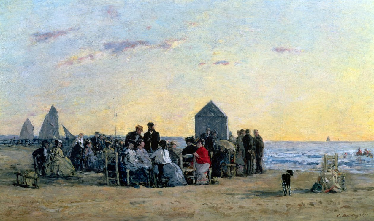 Beach Scene at Trouville - Sunset, 1867 af Eugene Louis Boudin