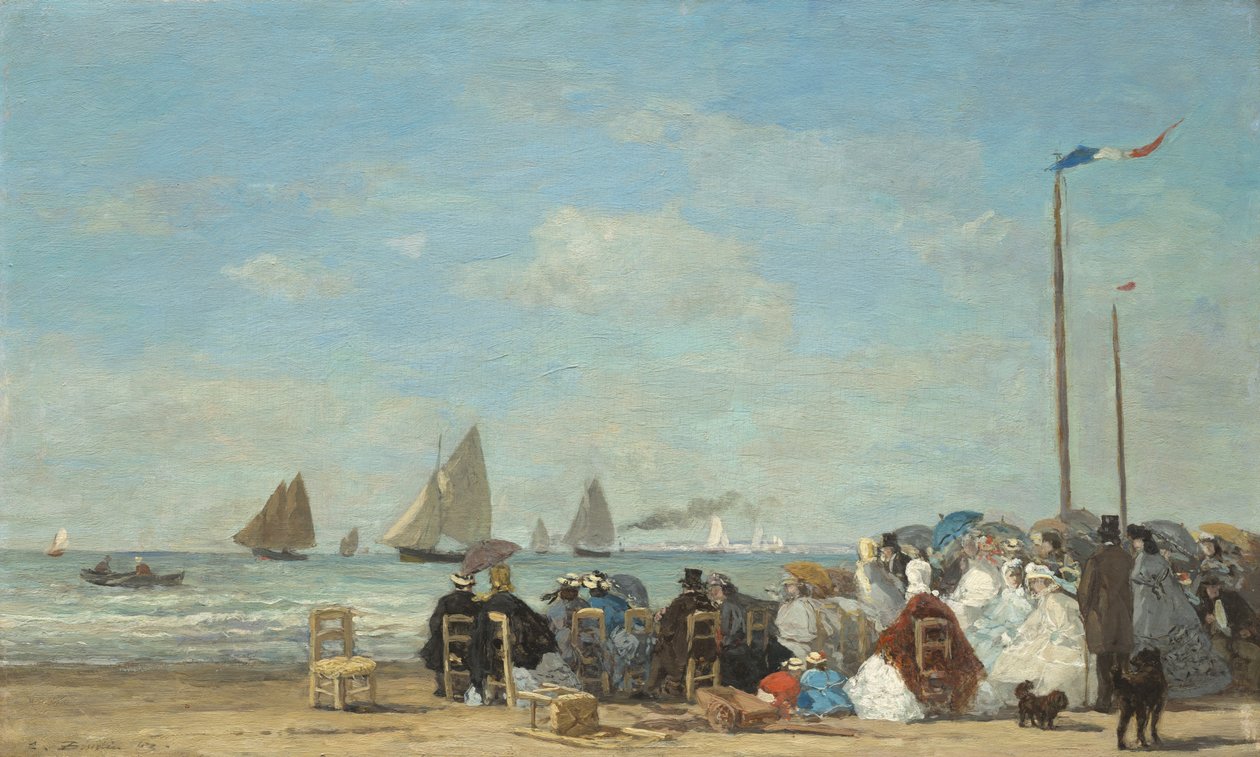 Strandscene ved Trouville, 1863 (olie på træ) af Eugene Louis Boudin