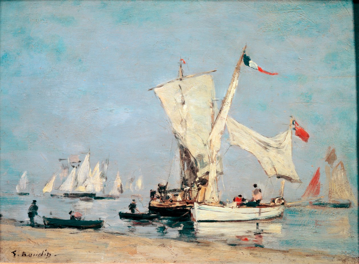 Sejlbåde, ca. 1869, Maleri af Eugene Louis Boudin (1824-1898), Søn: 0,24x0,31m, Paris, Musee dOrsay - "" Sejlbåde"", c, 1869, Olie på træ af Eugene-Louis Boudin (1824) -1898), søn: 0,24x0,31m, af Eugene Louis Boudin