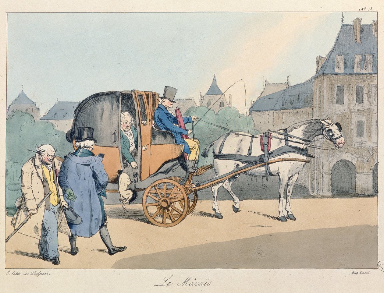 Le Marais, ca. 1825 (farvet litho) af Eugene Louis Lami