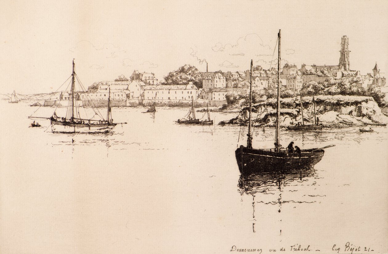 Douarnenez set fra Treboul (ætsning) af Eugene Bejot