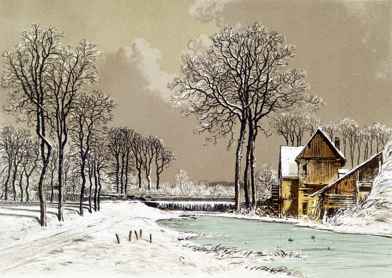 Vinterlandskab - Chromolithography of Ciceri, n.d. af Eugene Ciceri