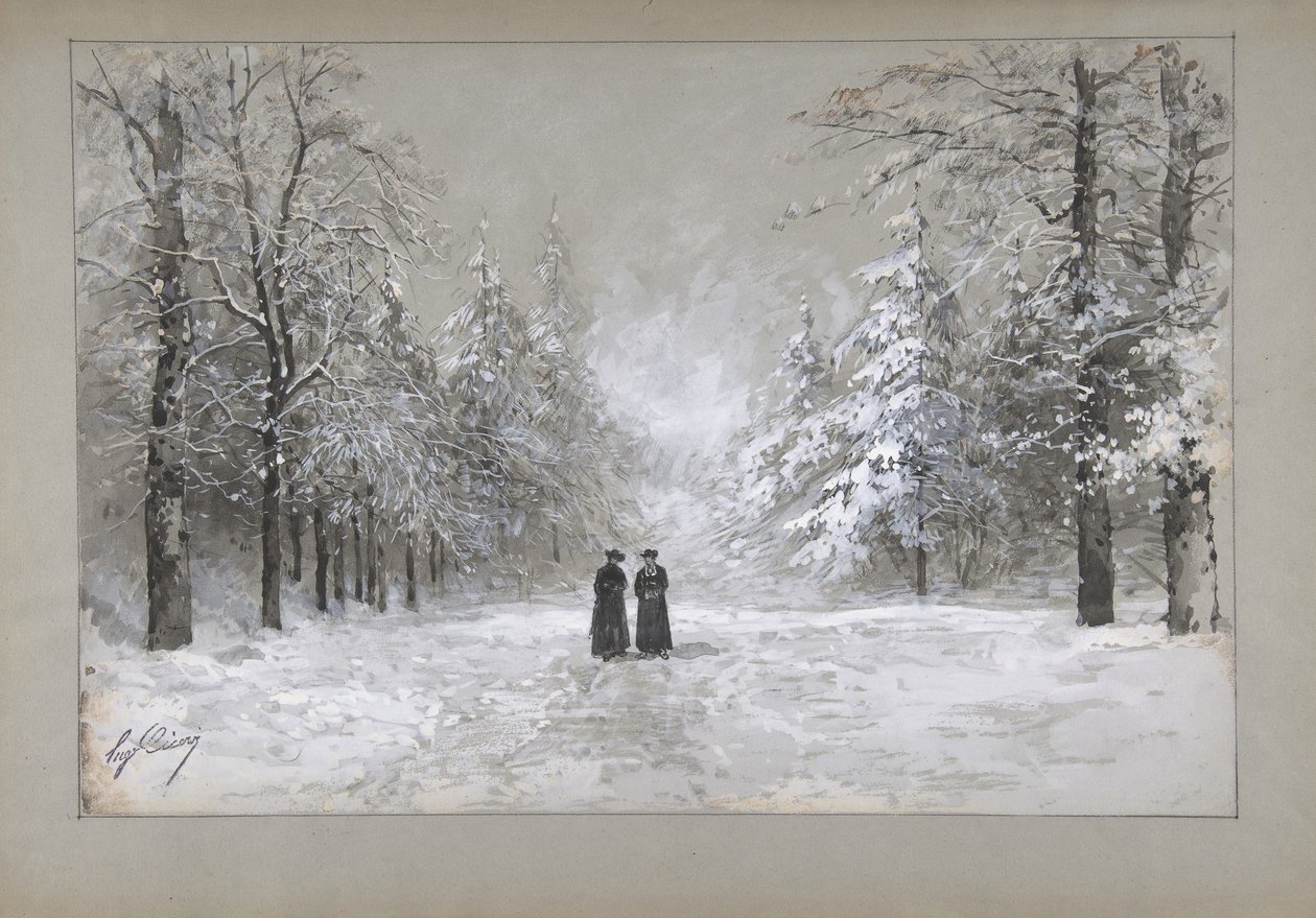 Vinterscene med to mænd, 1830-90. af Eugene Ciceri