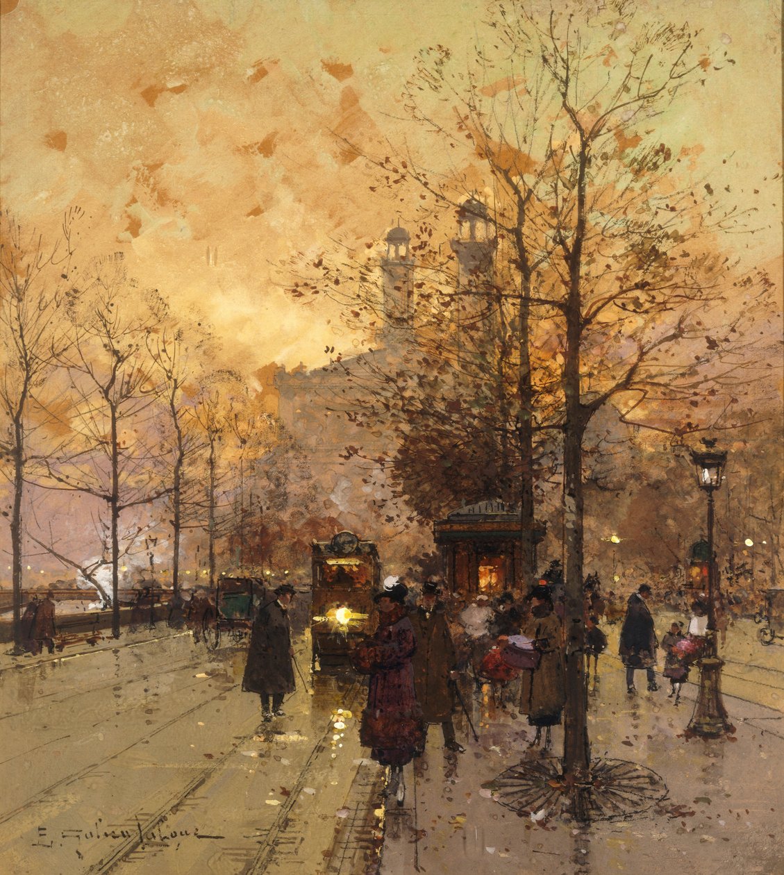 Figurer på en parisisk gade af Eugene Galien Laloue