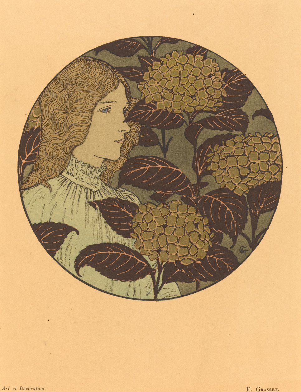 Roundel portræt af en pige af Eugene Grasset