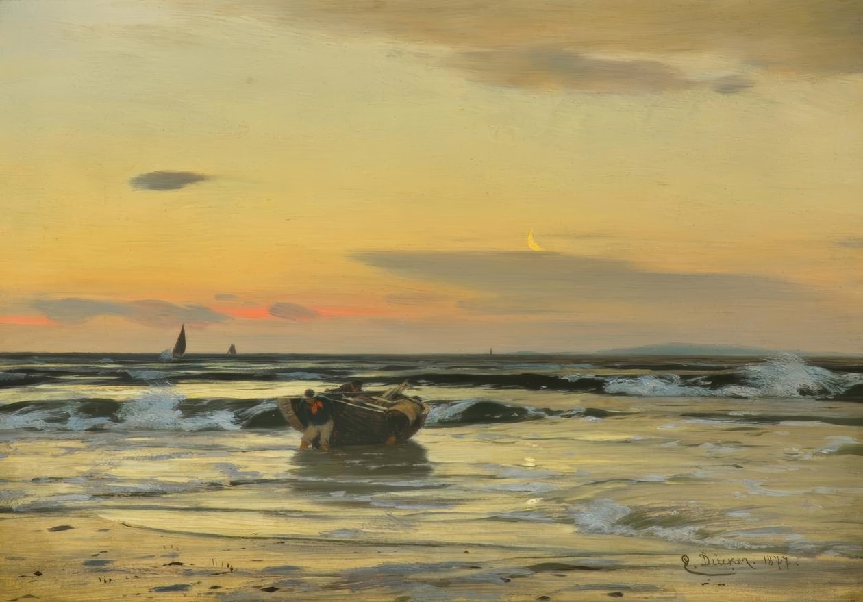 E. Dücker, på stranden (udgående fiskerbåd ...) af Eugene Gustav Dücker