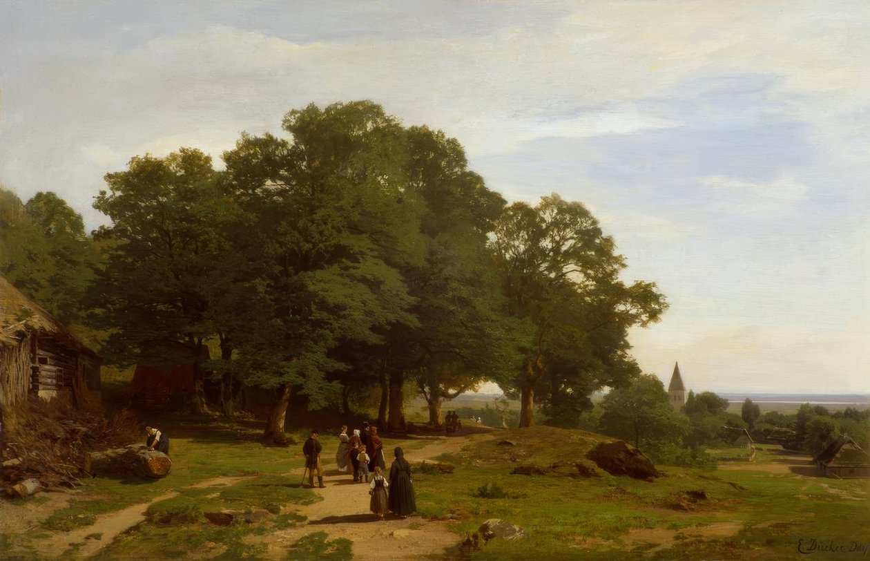 E. Dücker, går i kirke af Eugene Gustav Dücker