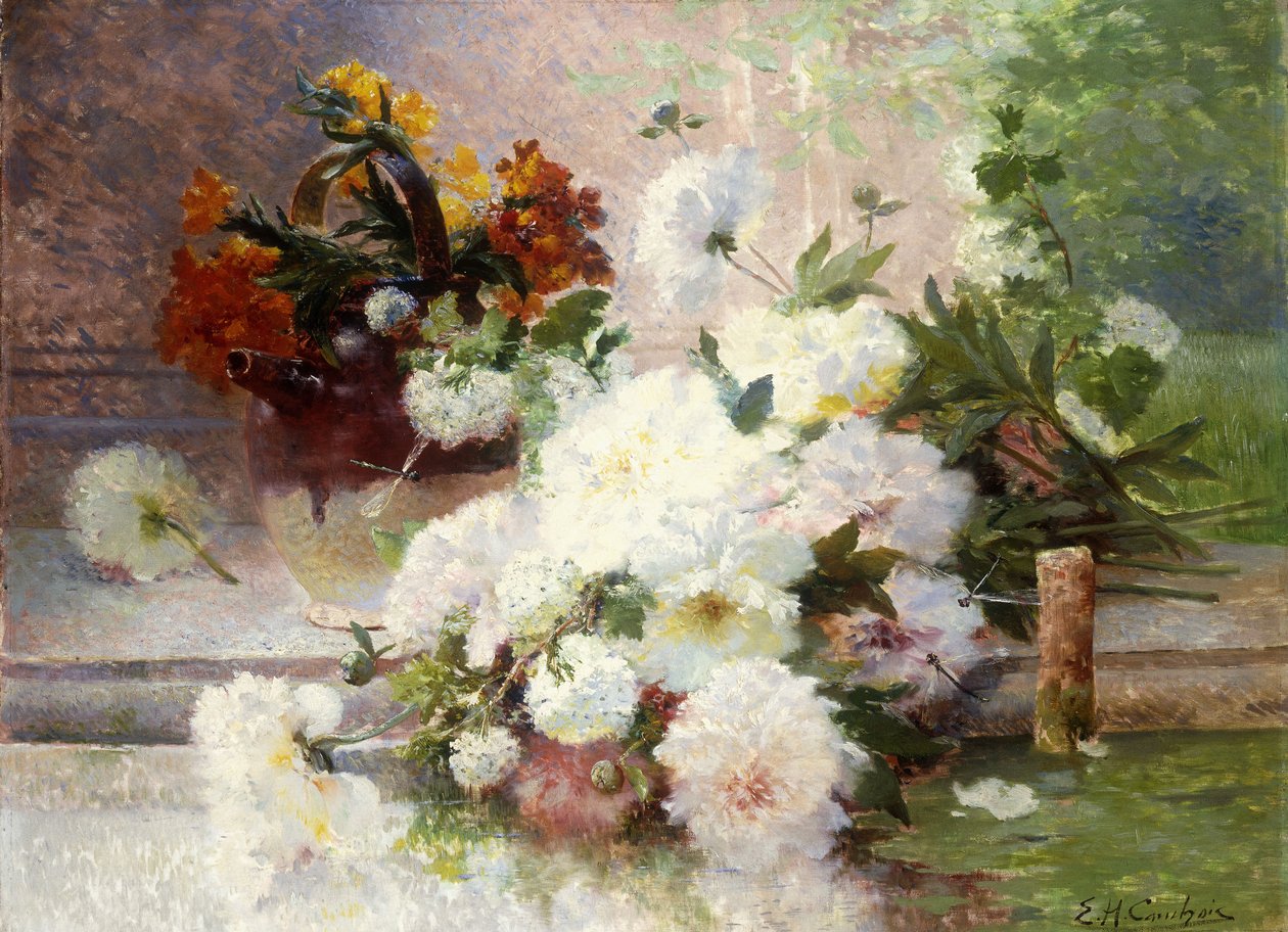 Et stilleben med efterårsblomster af Eugene Henri Cauchois