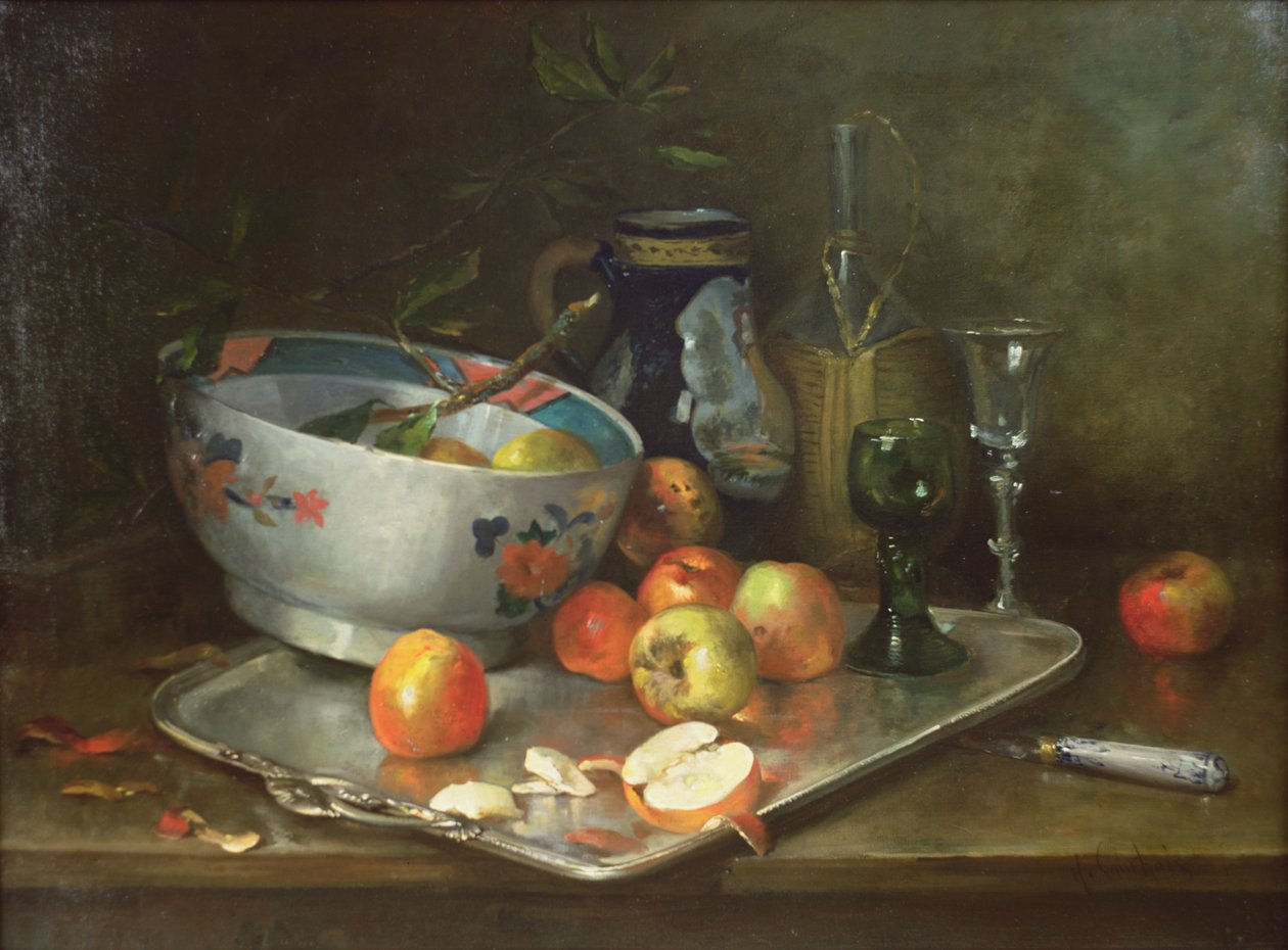 Stilleben med æbler af Eugene Henri Cauchois