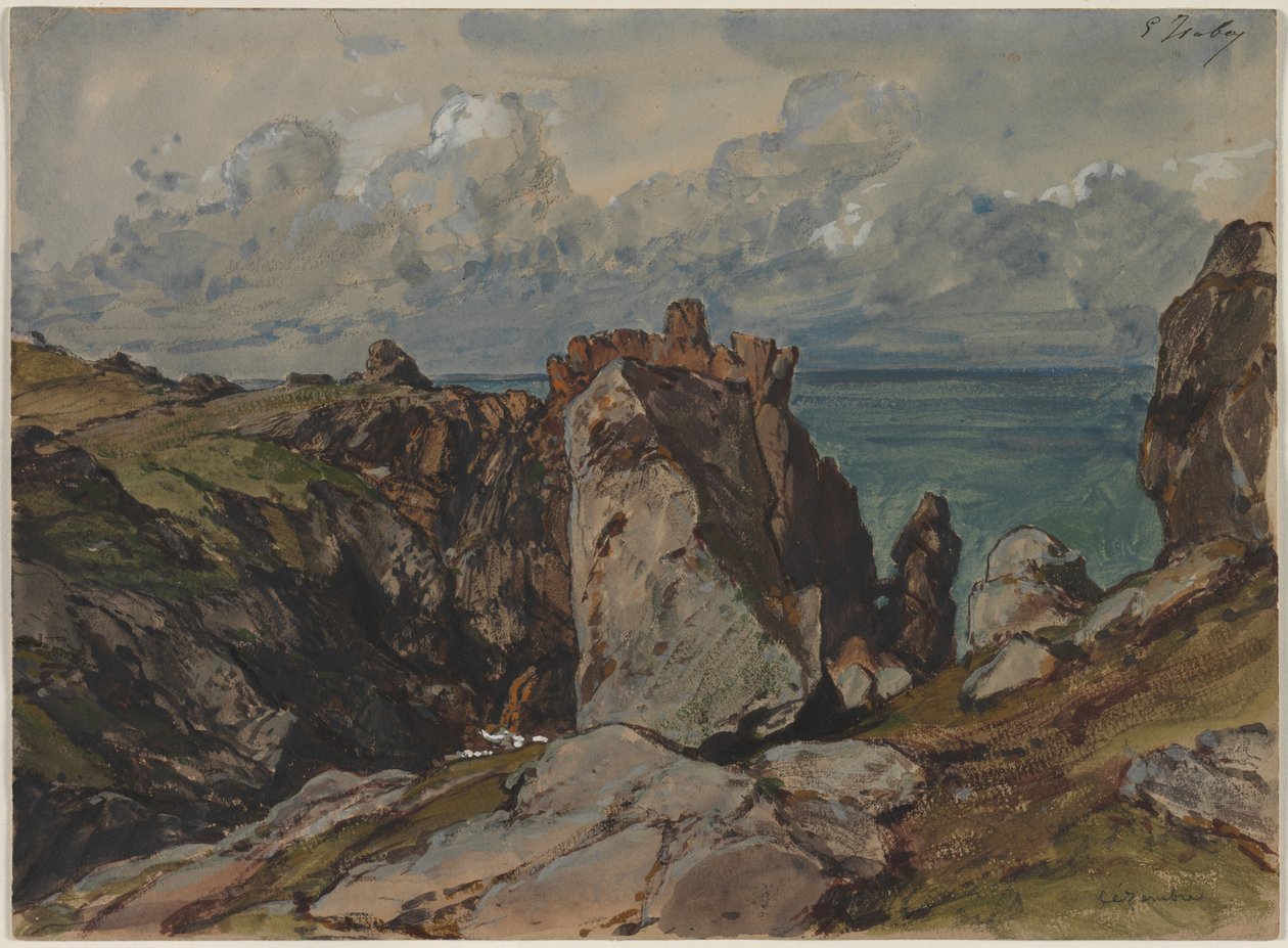 Klipper ved havet ved Cézembre, Bretagne af Eugene Isabey