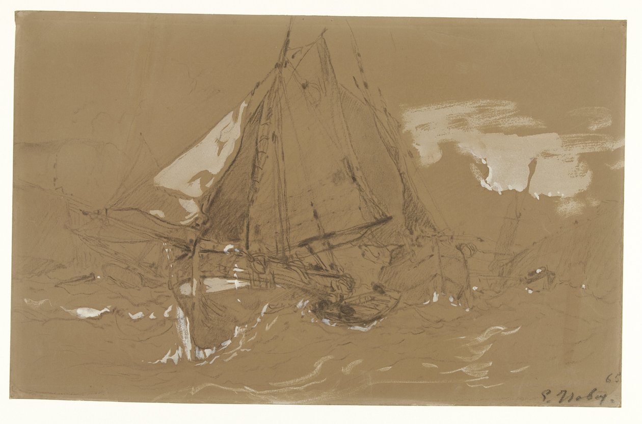 Fiskerbåd i en storm af Eugene Isabey