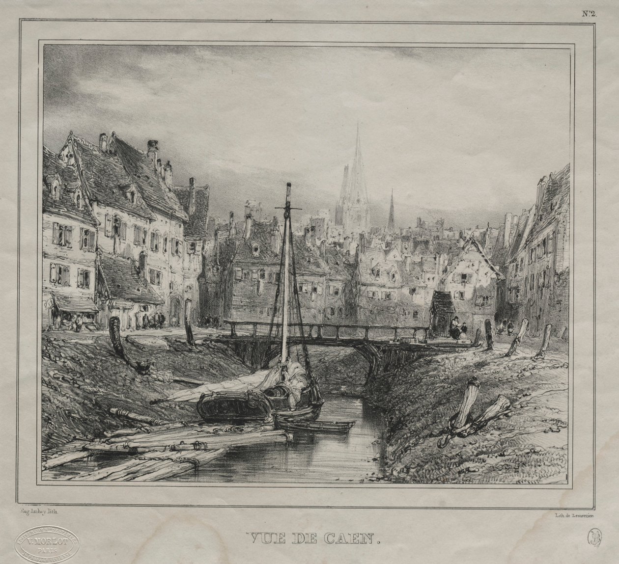 Udsigt over Caen, 1832. af Eugene Isabey