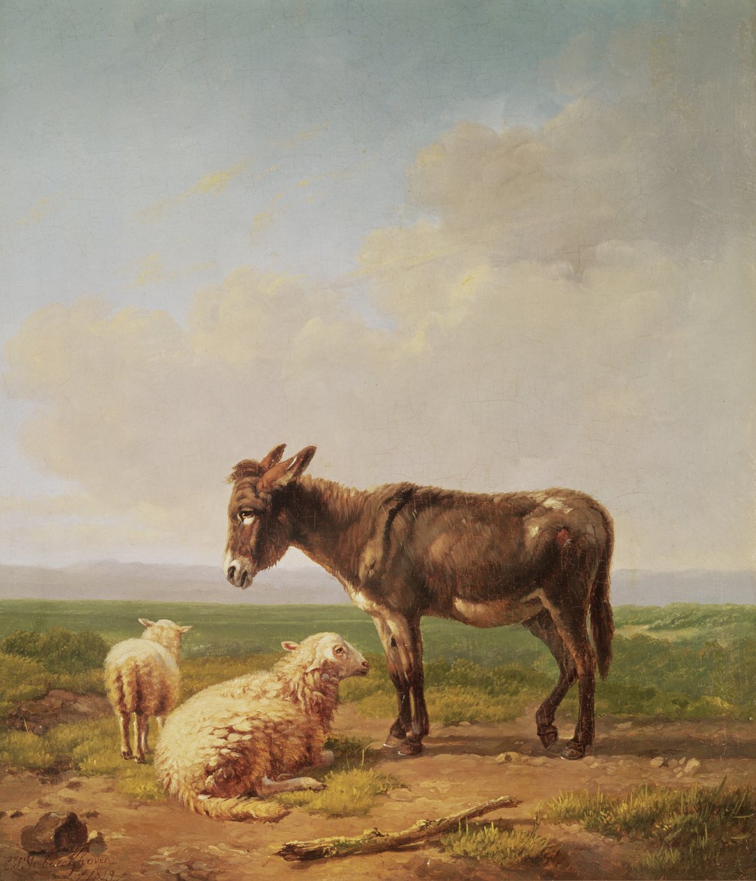 Æsel og får, 1849 (olie) af Eugene Joseph Verboeckhoven