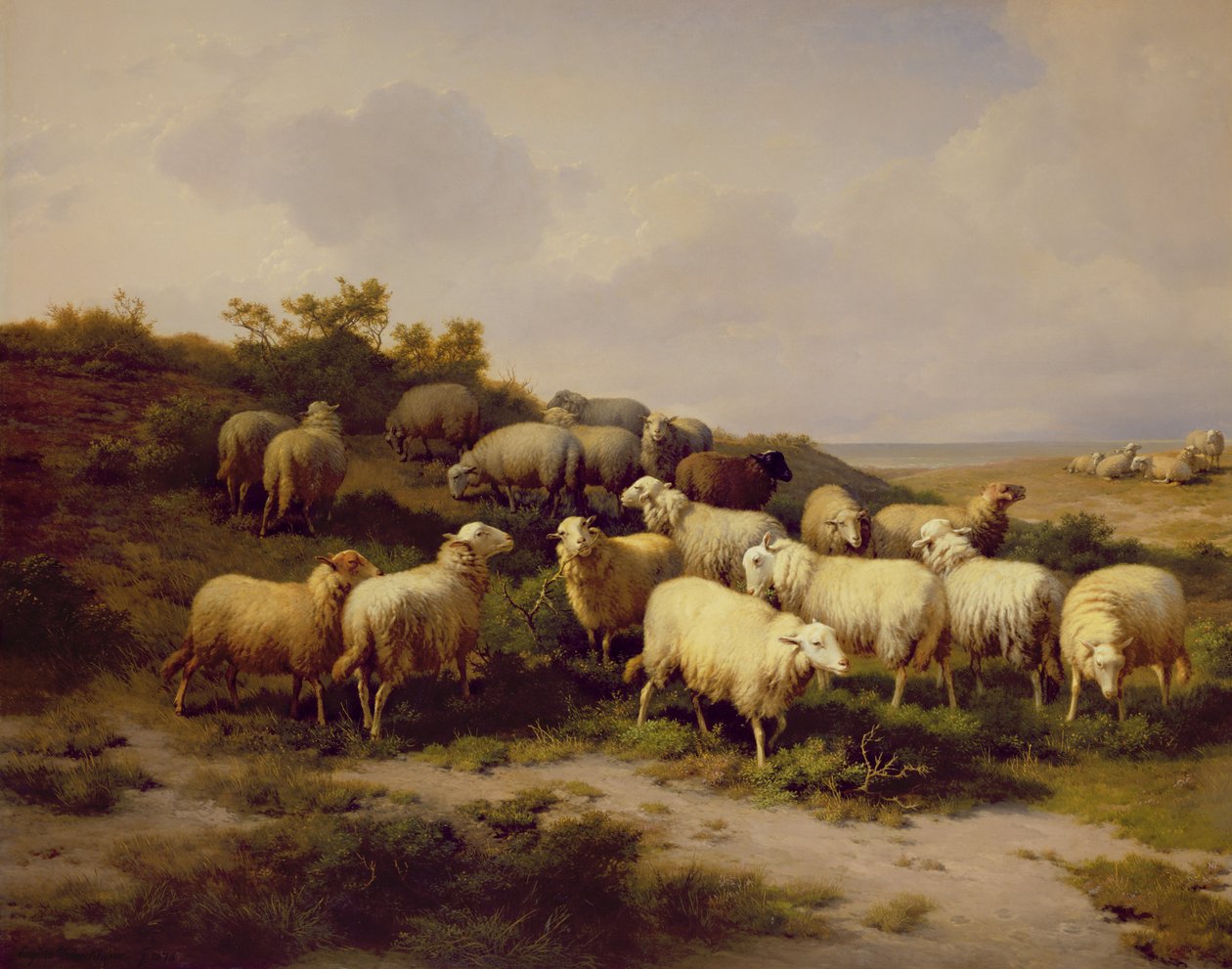 Får på kysten, 1878 af Eugene Joseph Verboeckhoven
