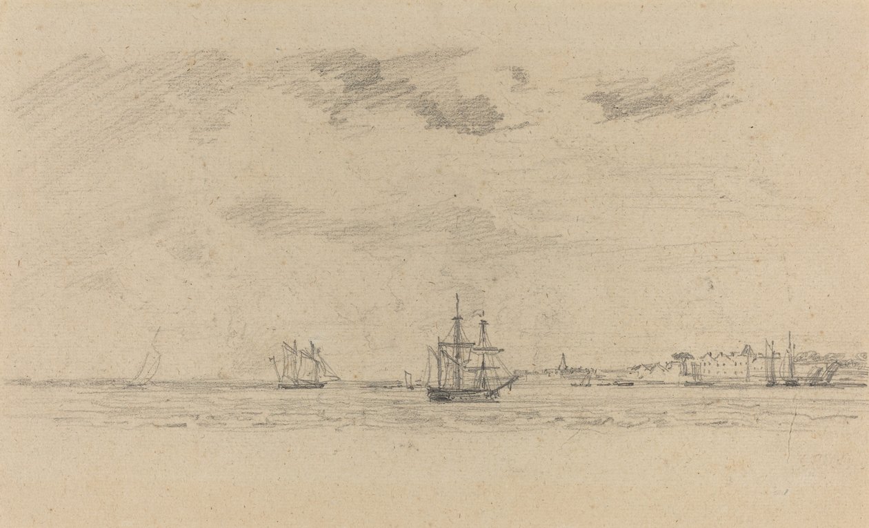 Kystlandskab med Skibsfart, ca. 1858. af Eugene Louis Boudin