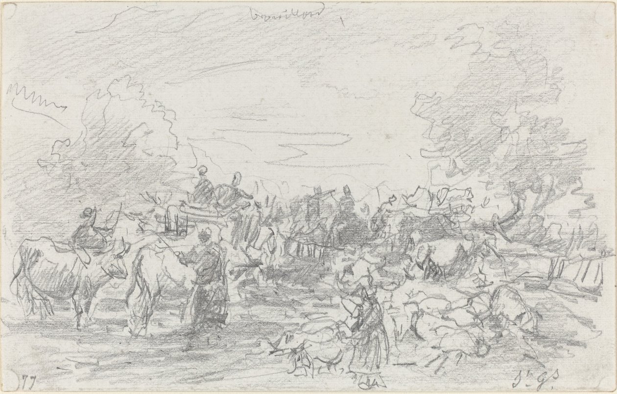 Besætninger krydser en strøm, 1877. af Eugene Louis Boudin