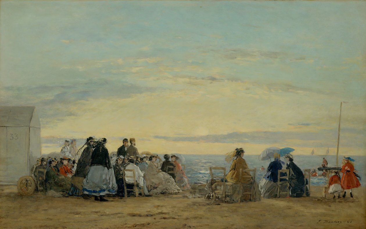 På stranden, solnedgang, 1865. af Eugene Louis Boudin