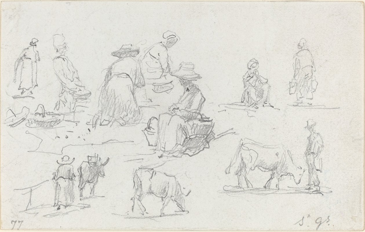 Bønder og køer [recto], 1877. af Eugene Louis Boudin