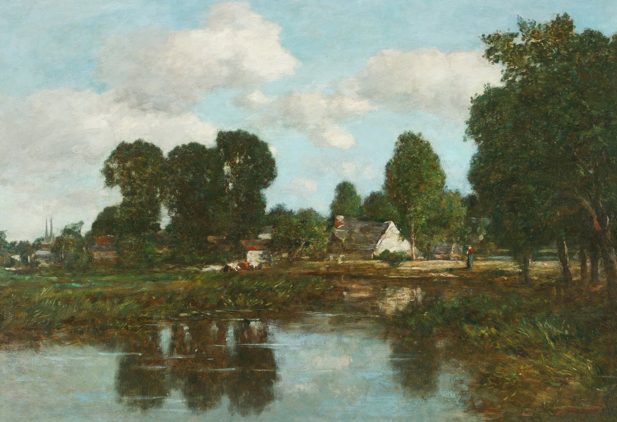 Quimper tryk (olie på panel) af Eugene Louis Boudin