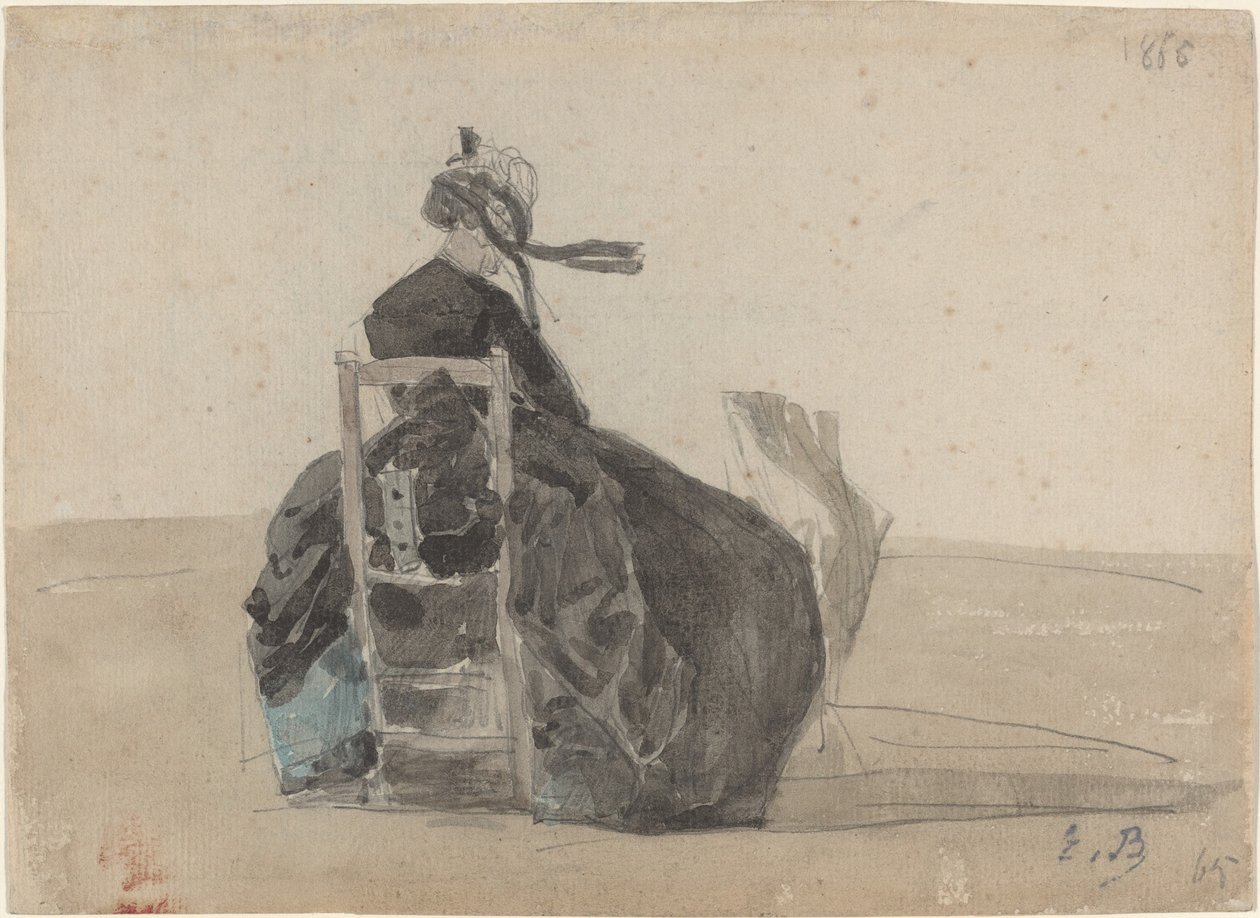 Siddende dame i sort, Trouville, 1865. af Eugene Louis Boudin